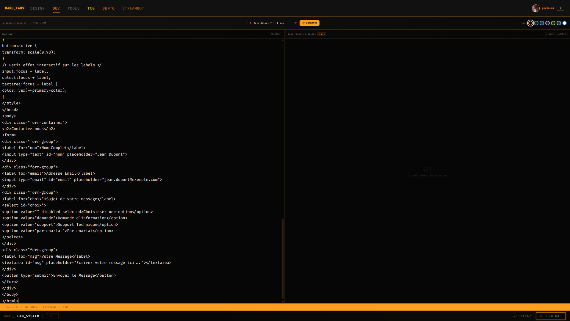 CodeFMT — code brut avant restructuration